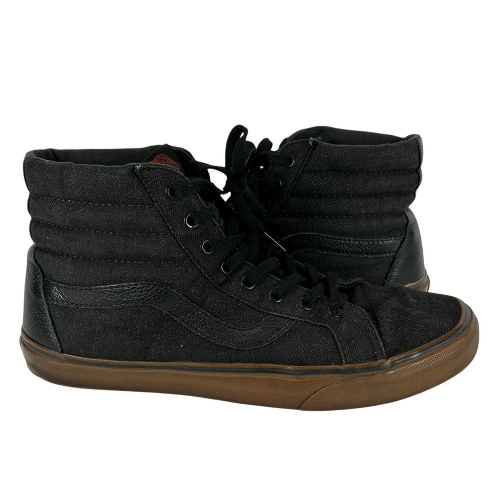 Vans Sk8-Hi Black Canvas Leather Gum Sole High Top Sneakers Mens 11.5 721454